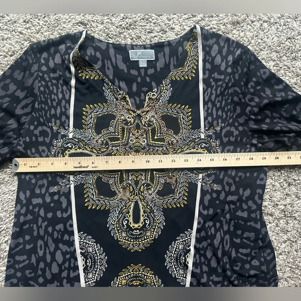JM Collection Y2K Leopard-Panther Print w/Gold Chain Front Closure Blouse P/XL - Picture 10 of 11